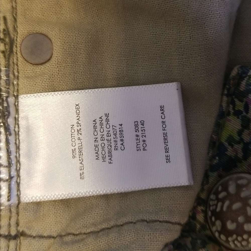 Cabi Womens Ditsy Olive Green Stretch Skinny Jean's Size 4 - Picture 10 of 13